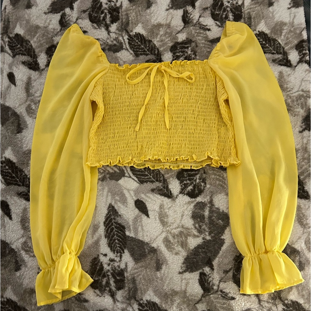 Yellow mesh cropped top